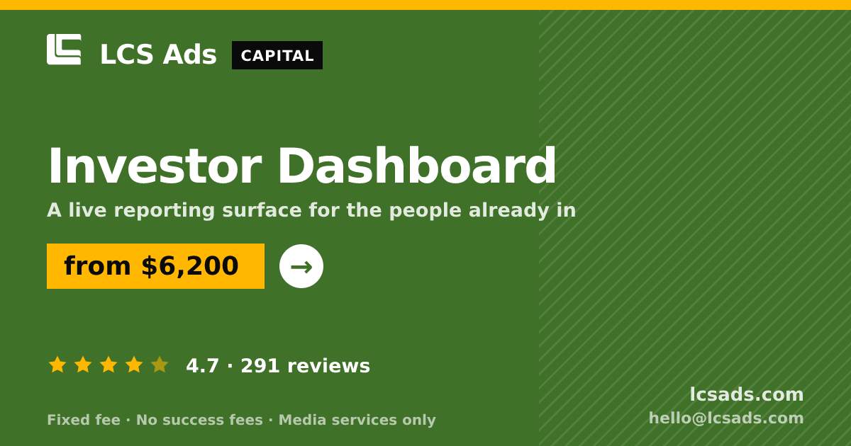 Investor Dashboard — from $6,200, rated 4.7/5 across 291 reviews. LCS Ads.